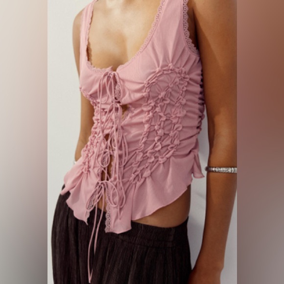 Ruffled Pink Lace-Up Bodysuit - Picture 11 of 16